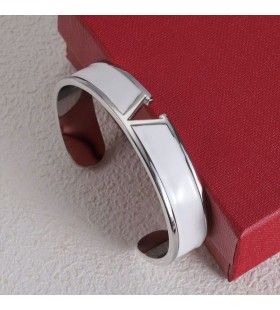 Valentino VLogo Signature Bracelet Manchette En Métal Avec Émail Blanc/Argent