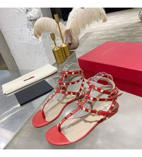 Valentino Rockstud Flip-Flop Sandales Plates Femmes De Cuir De Veau Rouge