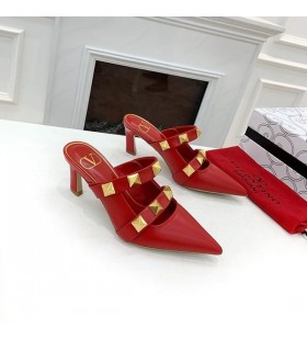 Valentino Romain Goujon À Talons Mules Avec Des Sangles De Femmes De Cuir De Veau Rouge