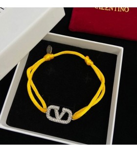 Valentino VLogo Signature Bracelet En Coton Et De Cristaux De Swarovski Jaune