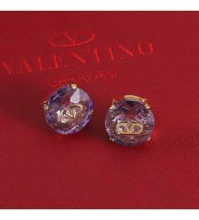 Valentino Micro VLogo Signature Boucles D'Oreilles En Métal Avec Cristal Violet