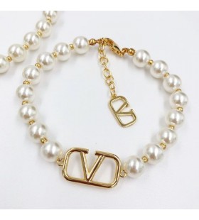 Valentino VLogo Signature Bracelet En Perles Chaîne En Métal Or