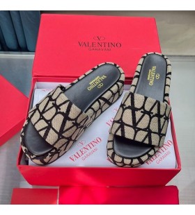 Valentino Plate-Forme De Diapositives Femmes Toile Iconographe Tissu Beige