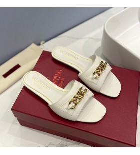 Valentino VLogo Chain Slides Women Calfskin White