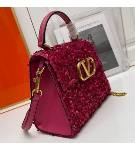 Valentino Petit Vsling Sac à main Avec 3D Broderie En cuir de Veau Rose