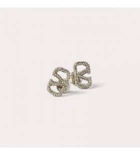 Valentino Mini VLogo Signature De Goujon De Boucles D'Oreilles En Métal Avec Cristaux D'Argent