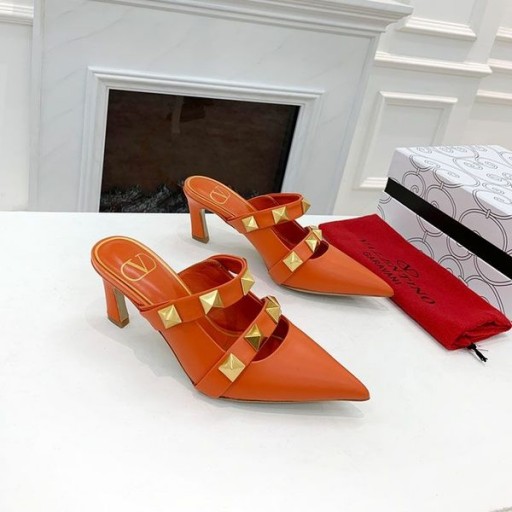 Valentino Römischen Stud Heeled Mules Mit Riemchen Frauen Kalbsleder Orange