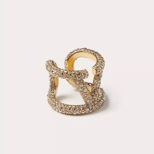 Valentino, VLogo Signatur Offenen Ring Aus Metall Mit Swarovski-Kristallen Gold