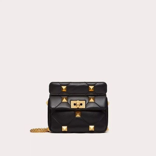 Valentino Kleine Römische Stud Umhängetasche In Leder Nappa Schwarz/Gold
