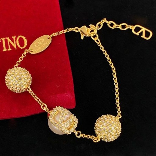 Valentino, VLogo-Signatur-Armband In Metall Mit Kristall Perlen Gold