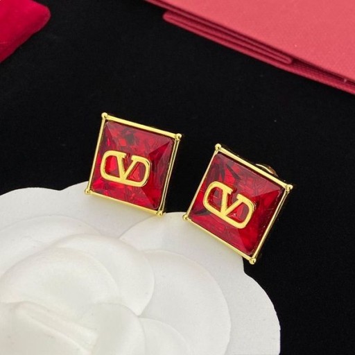Valentino, VLogo Signatur-Ohrringe Aus Metall Mit Quadrat Crystal Red