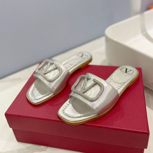 Valentino, VLogo Signatur Folien Mit Swarovski-Kristallen Frauen Kalbsleder Silber