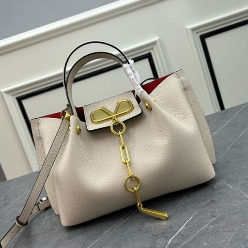 Valentino Kleine VLogo Escape Tote Aus Genarbtem Kalbsleder In Beige