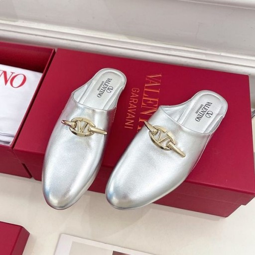Valentino, VLogo Angekettet Slip-Auf Maultiere Frauen Kalbsleder Silber