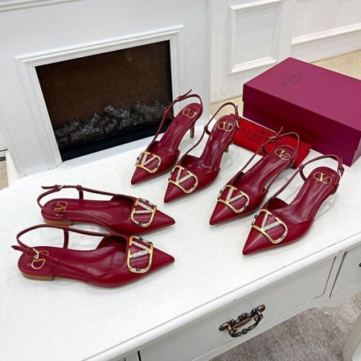 Valentino, VLogo Signatur Slingback Pumps Mit Kristallen Frauen Kalbsleder Rot