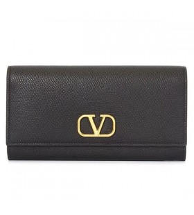 Valentino Großen VLogo Signatur Bifold Wallet Körnig Kalbsleder Schwarz