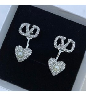 Valentino, VLogo Signatur-Ohrringe aus Metall Mit Kristallen und Perlen, Silber
