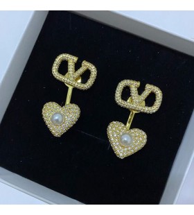 Valentino, VLogo Signatur-Ohrringe aus Metall Mit Kristallen und Perlen, Gold