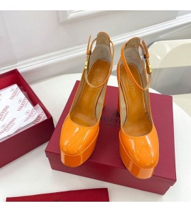 Valentino Tan-Go Platform Pumps With Ankle Strap Frauen Patent Leder Orange