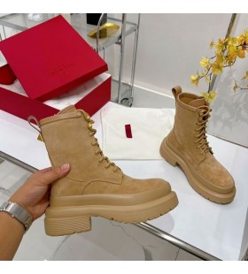 Valentino Römischen Stud Combat Stiefel Frauen Wildleder Khaki