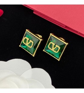 Valentino, VLogo Signatur-Ohrringe Aus Metall Mit Quadrat Crystal Green