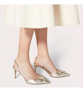 Valentino VLogo Signature Slingback Pumps With Swarovski Crystals Women Calfskin Gold