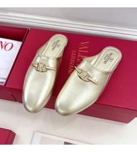 Valentino, VLogo Angekettet Slip-Auf Maultiere Frauen Kalbsleder Gold