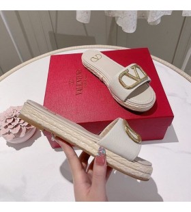 Valentino, VLogo-Signatur-Plattform Rutschen Frauen Genarbtes Kalbsleder In Grau