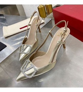 Valentino VLogo Signature Slingback Pumps With Swarovski Crystals Women Calfskin Gold