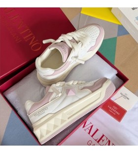 Valentino Einem Stud XL, Low-Top Turnschuhe Unisex-Nappa-Leder Weiß/Pink