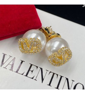 Valentino, VLogo Signatur-Ohrringe In Perlen Mit Meta Und Kristalle Gold