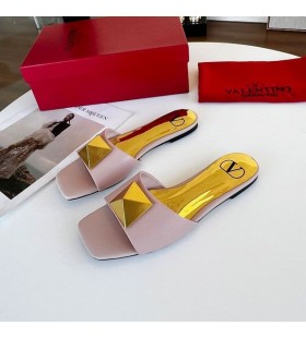 Valentino Einem Stud Slides Frauen Kalbsleder Cherry