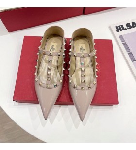 Valentino Rockstud Ballerina Flats Mit T-Strap Frauen Patent Leder Rosa