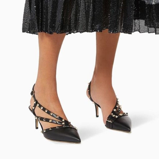Valentino Rockstud Slingback Γόβες Με Ασύμμετρη-Ιμάντες Γυναίκες Μαύρο Δέρμα Μοσχαριού