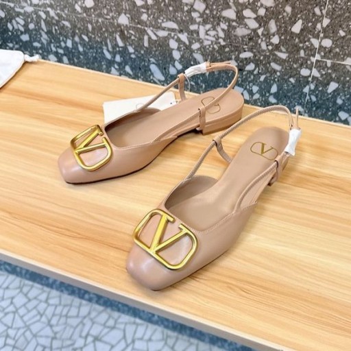 Valentino VLogo Υπογραφή Slingback Διαμερίσματα Των Γυναικών Βερίκοκο Δέρμα Μοσχαριού