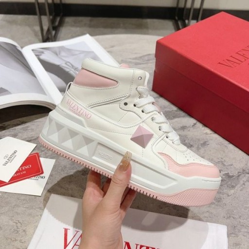 Valentino Ένα Επιβήτορα XL Mid-Τοπ Πάνινα παπούτσια των Γυναικών Nappa Leather Λευκό/Ροζ