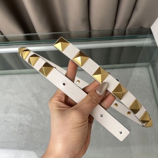 Valentino Rockstud Ζωνών 20MM Σε Λευκό δέρμα μοσχαριού