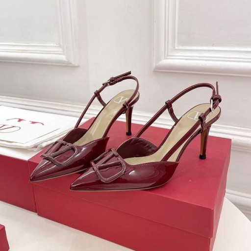 Valentino VLogo Υπογραφή Slingback Γόβες Γυναίκες Δίπλωμα Ευρεσιτεχνίας Burgundy Δέρματος