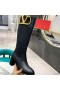 Valentino Supervee Γόνατο Μποτών Αστραγάλων Γυναικών Μαύρο Δέρμα Μοσχαριού