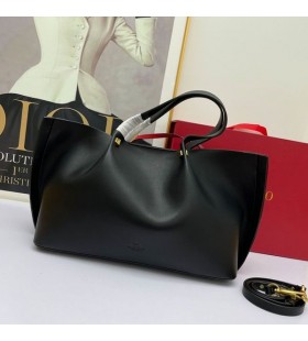 Valentino Μεγάλες VLogo Διαφυγής Tote Σε Δερμάτινο Μαύρο/Λευκό