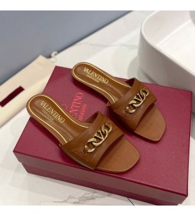 Valentino VLogo Αλυσίδα Διαφάνειες Γυναίκες Δερμάτινο Καφέ