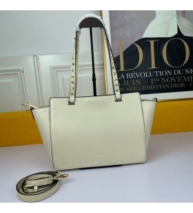Valentino Μικρό Rockstud Tote Σε Κοκκώδη Δέρμα Μοσχαριού Λευκό