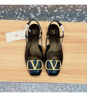 Valentino VLogo Υπογραφή Slingback Διαμερίσματα Γυναίκες Μαύρο Δέρμα Μοσχαριού