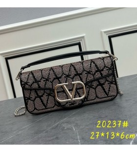 Valentino Μεγάλες Loco Τσάντα Ώμου Με Κόσμημα Κέντημα Σε Λινό Iconographe Ύφασμα Μαύρο/Ασημί