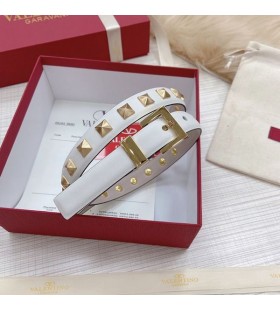 Valentino Rockstud Ζωνών 20MM Με την Καρφίτσα Πορπών Σε Λευκό δέρμα μοσχαριού